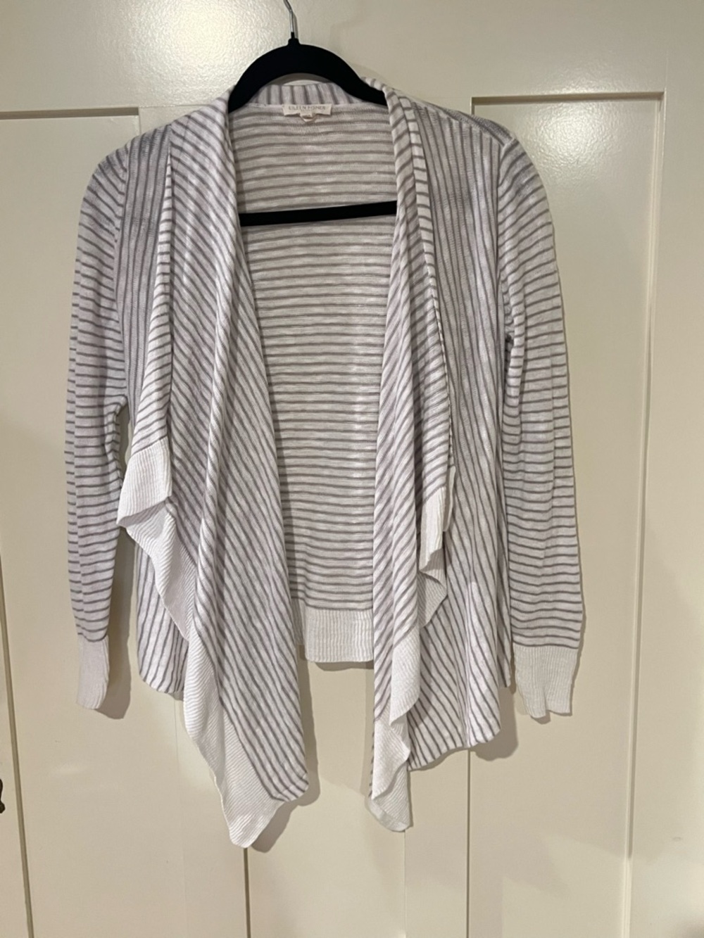 Eileen Fisher Linen Blend Open Front Striped Cardigan Lagenlook SZ Petite Small